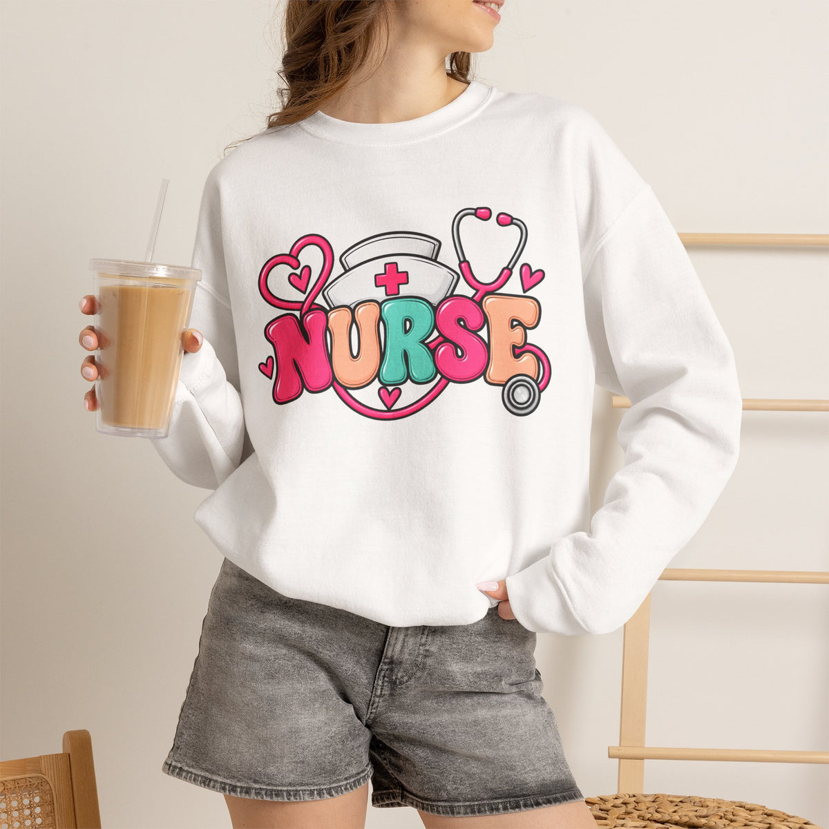 Nurse Crewneck Sweatshirt – Colorful Nursing Gift for Nurses and Healthcare Professionals