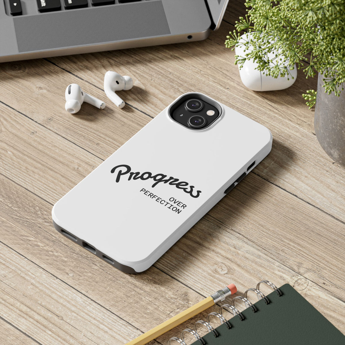 Progress Over Perfection Tough Phone Case — Minimal Motivational iPhone/Android Protective Cover
