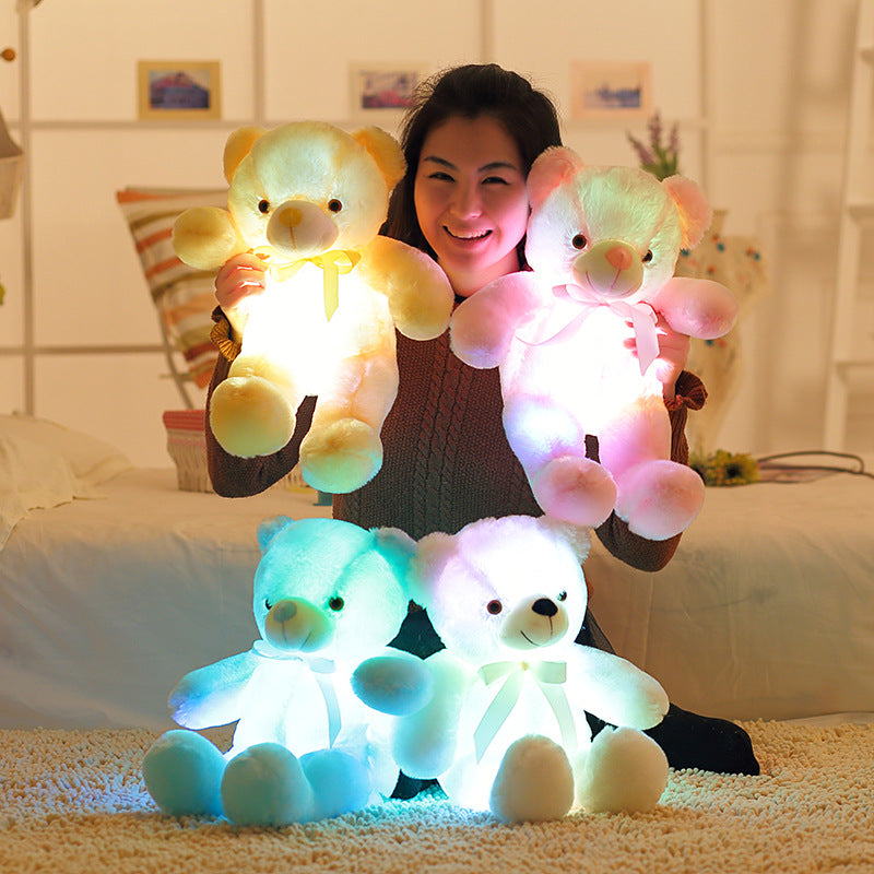 Candy-Colored Luminous Musical Teddy Bear Plush Toy, Soft Huggable Stuffed Animal
